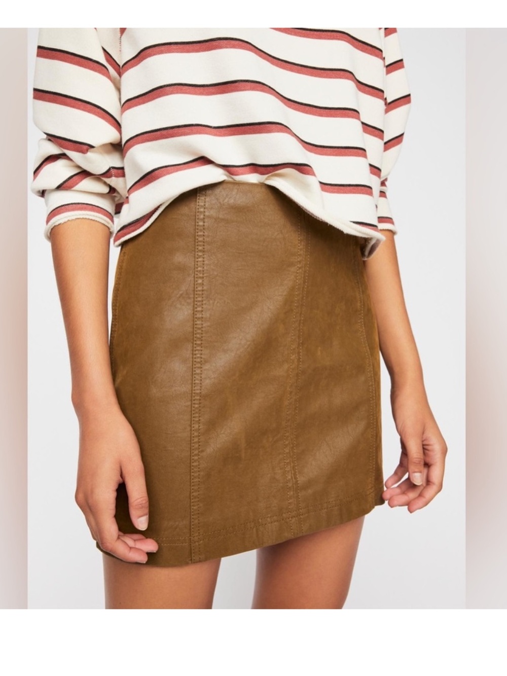 NWT Free People Faux-Leather Mini Skirt in Tobacco